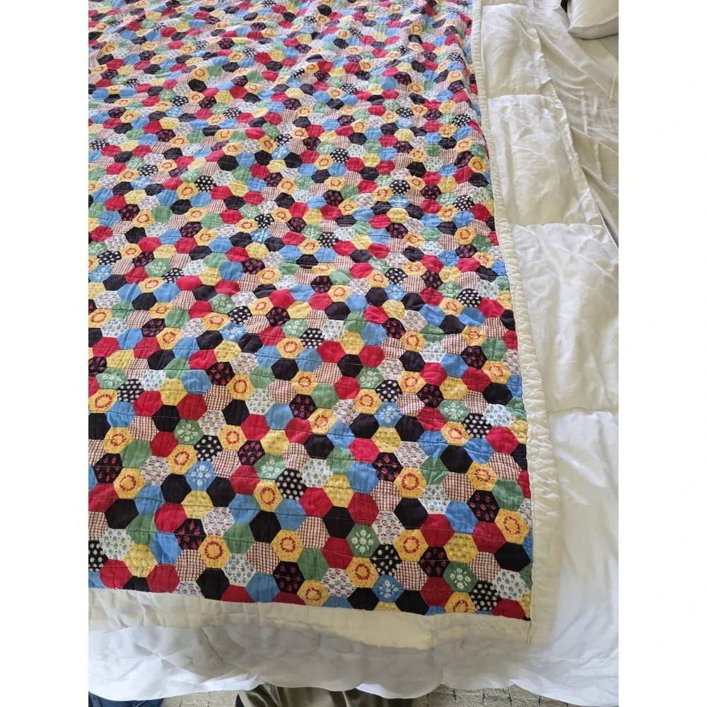 Vintage Quilt Hexagon Printed Pattern Multicolor 83x65